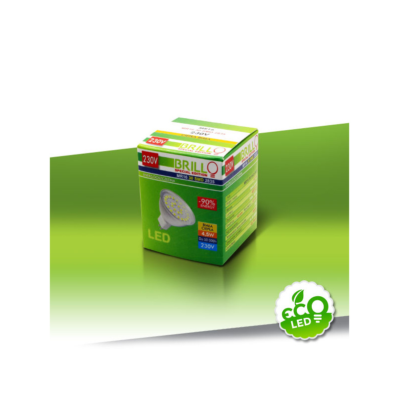 ŻARÓWKA LED MR16 4,5W CIEPŁA BIAŁA 30LED