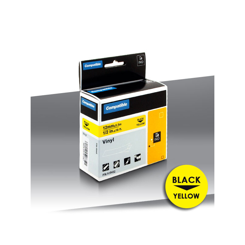Taśma Dymo Rhino 18432 BLACK on YELLOW 24inks 12mm Taśma Dymo Rhino 18432 BLACK on YELLOW 24inks 12mm